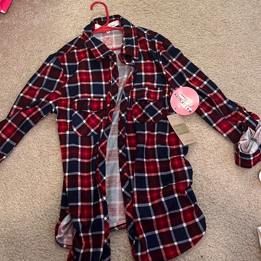 red blue and white plaid sweater